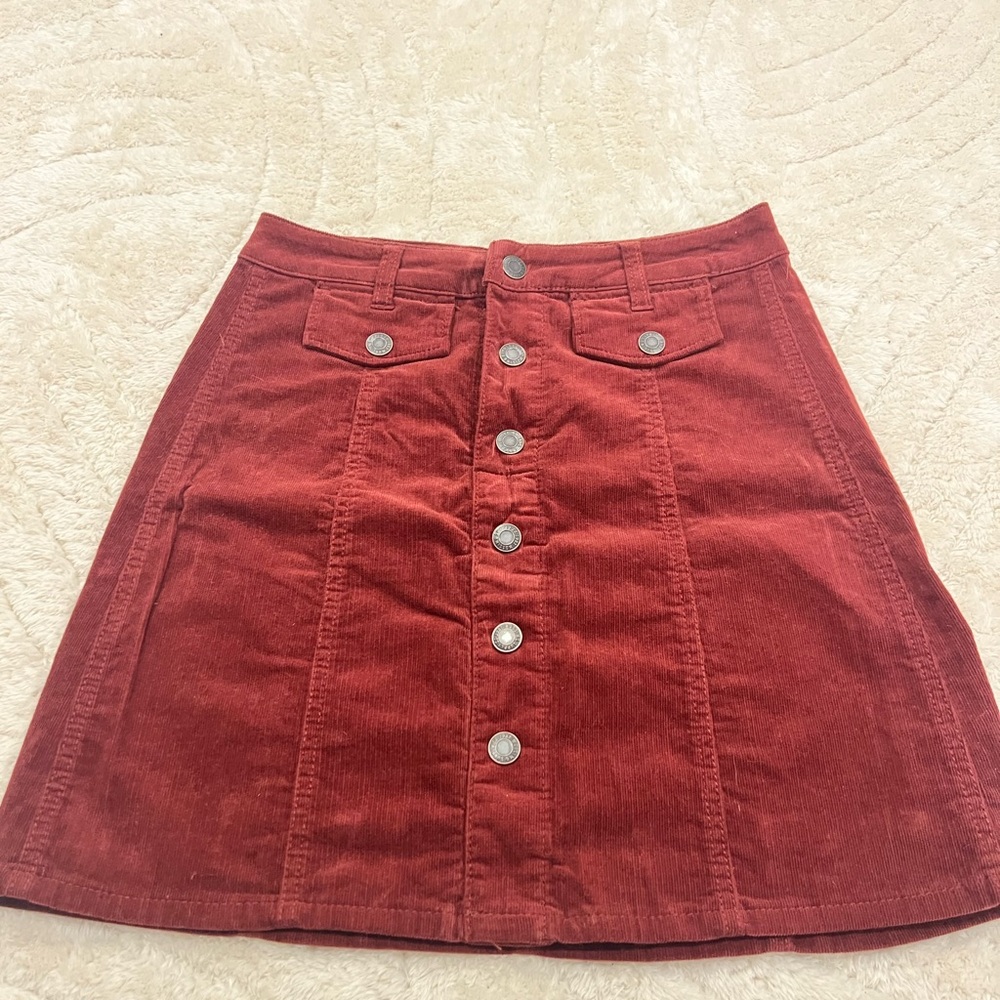 Mossimo Supply Co. Button-Front A-Line Corduroy Skirt - Rust/Auburn Size 2